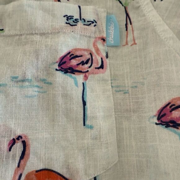 CHUBBIES SHIRT MENS LRG COTTON SS LT BLUE BUTTON CASUAL FLAMINGO TROPICAL HAWAII - Picture 9 of 13